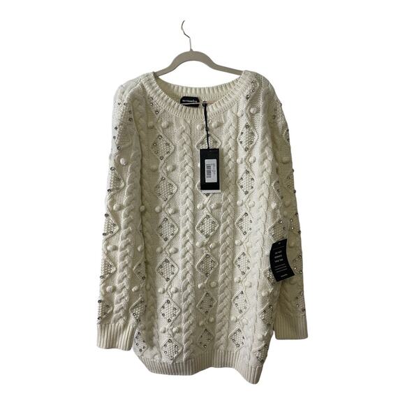 Retrofete Maple Embellished Sweater Dress Cable Knit Merino Wool Rhinestone Sz M - Picture 3 of 14